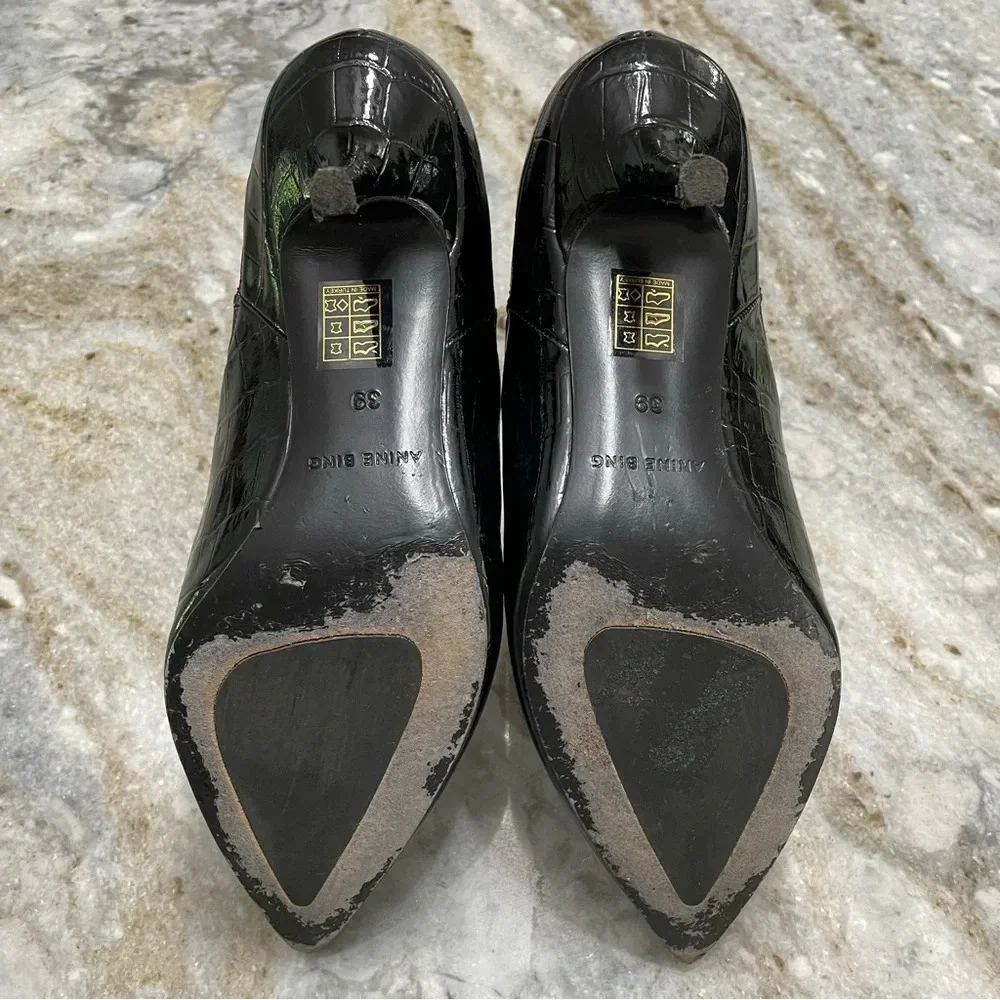 Anine Bing Stevie Black Croc Leather Booties size 39